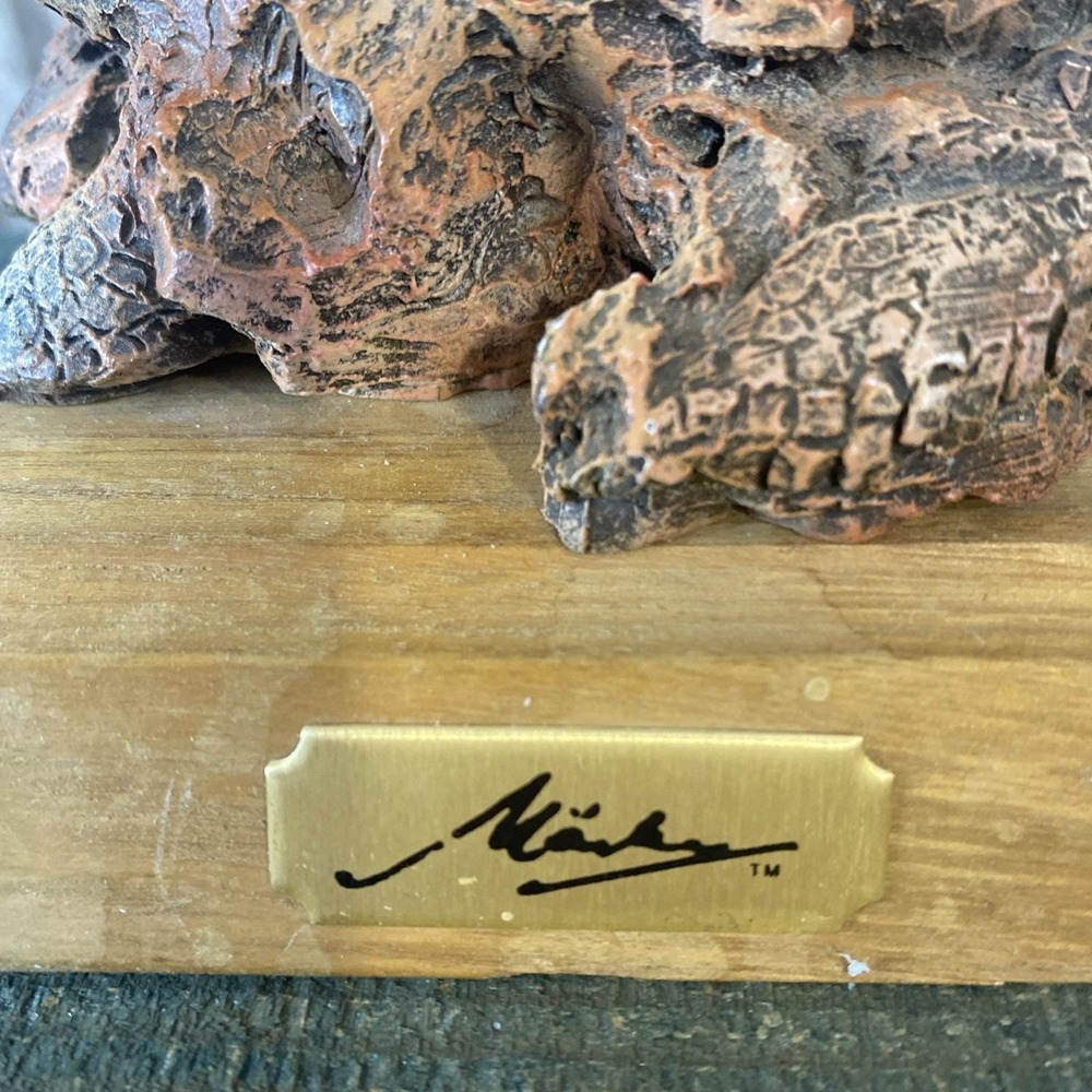 Vtg Marka Gallery Maiku Collection Tortoise Sculpture Turtle Figurine Wood Base‎ - Picture 7 of 9